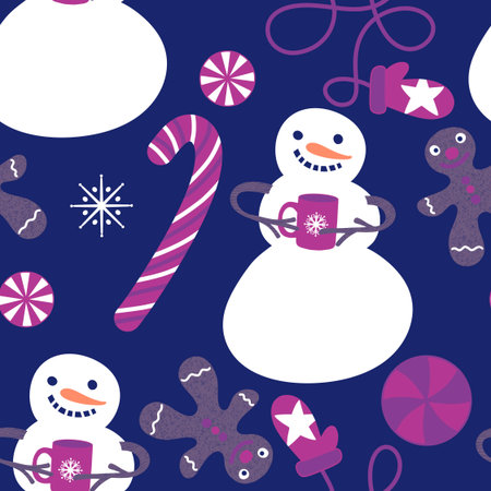 Christmas cartoon ice seamless snowman pattern for wrapping paper and fabrics and lines and kids...