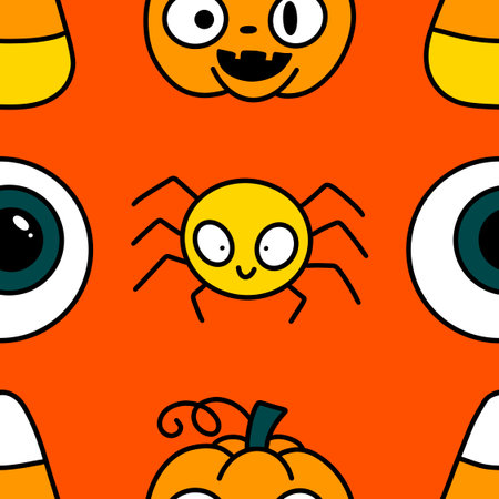 Cartoon monsters seamless Halloween spider pattern for wallpaper and fabrics and textiles and packaging and lines and kids clothes print and wrapping paper. High quality illustrationの写真素材