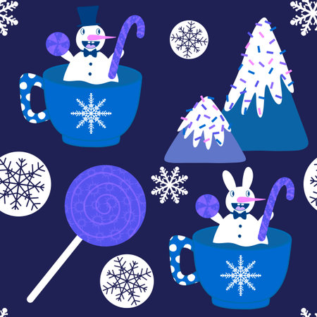 Christmas cartoon ice seamless snowman pattern for wrapping paper and fabrics and lines and kids...