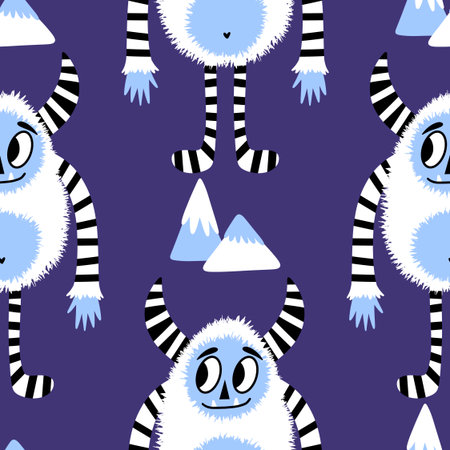 Winter monsters seamless Christmas yeti pattern for wrapping paper and fabrics and lines and kids clothes print and new year packaging. High quality illustrationの写真素材
