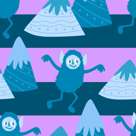 Winter monsters seamless Christmas yeti pattern for wrapping paper and fabrics and lines and kids clothes print and new year packaging. High quality illustrationの写真素材