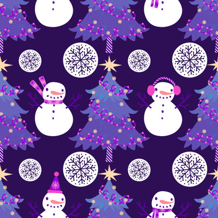 Christmas cartoon ice seamless snowman pattern for wrapping paper and fabrics and lines and kids clothes print and party accessories and new year packaging. High quality illustrationの写真素材