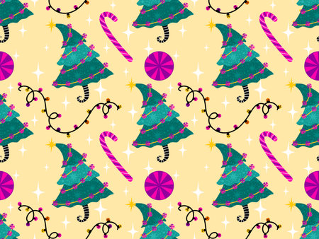 Christmas tree seamless winter toys pattern for wrapping paper and fabrics and lines and new year...