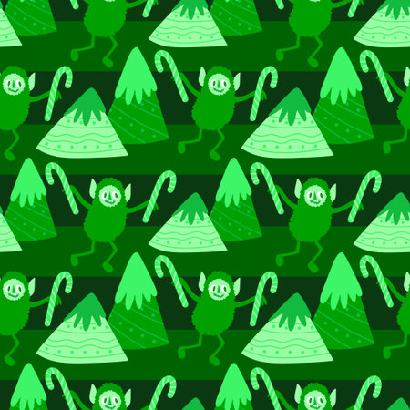 Winter monsters seamless Christmas yeti pattern for wrapping paper and fabrics and lines and kids clothes print and new year packaging. High quality illustrationの写真素材