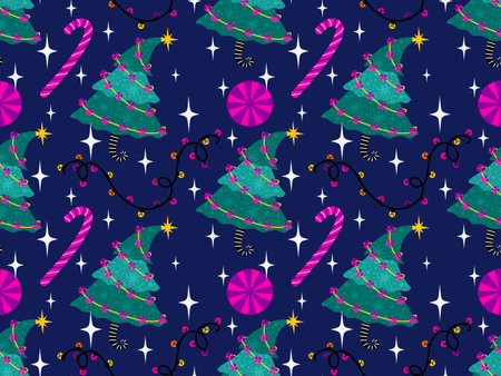 Christmas tree seamless winter toys pattern for wrapping paper and fabrics and lines and new year...