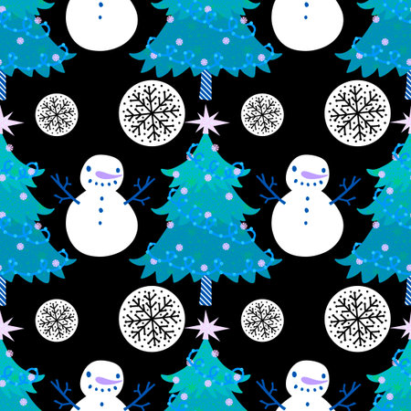Christmas cartoon ice seamless snowman pattern for wrapping paper and fabrics and lines and kids...