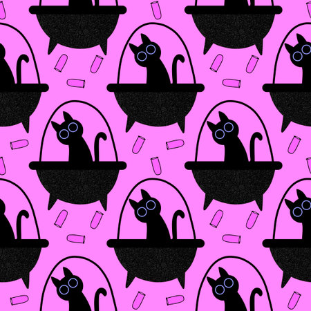 Halloween animals seamless cats pattern for wrapping paper and fabrics and lines and kids clothes print and party accessories. High quality illustrationの写真素材