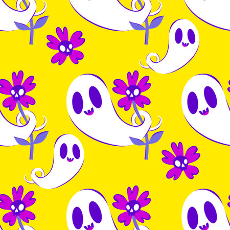 Halloween ghost seamless cartoon pattern for wrapping paper and fabrics and lines and kids clothes print and packaging and festive accessories. High quality illustrationの写真素材