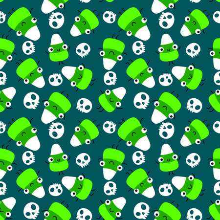 Cartoon Halloween sugar monsters seamless candy corn pattern for wrapping paper and fabrics and lines and kids clothes print and party accessories and festive packaging. High quality illustrationの写真素材