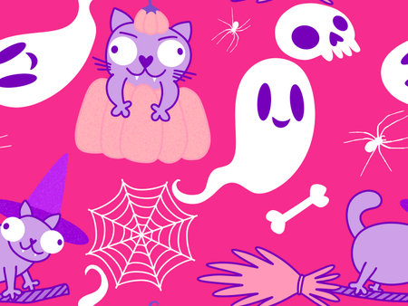 Halloween animals seamless cats pattern for wrapping paper and fabrics and lines and kids clothes print and party accessories. High quality illustrationの写真素材