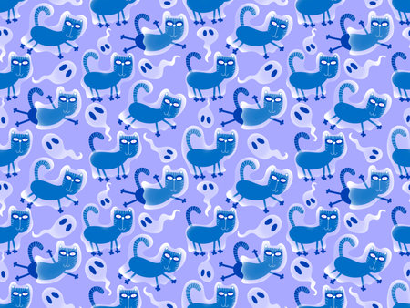 Halloween animals seamless cats pattern for wrapping paper and fabrics and lines and kids clothes print and party accessories. High quality illustrationの写真素材