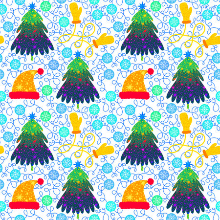 Christmas tree seamless winter toys pattern for wrapping paper and fabrics and lines and new year packaging and kids clothes print and Noel party accessories. High quality illustrationの写真素材