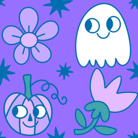 Autumn harvest vegetable seamless monster Halloween pumpkins pattern for wrapping paper and fabrics and kids clothes print and festive packaging and accessories. High quality illustrationの写真素材
