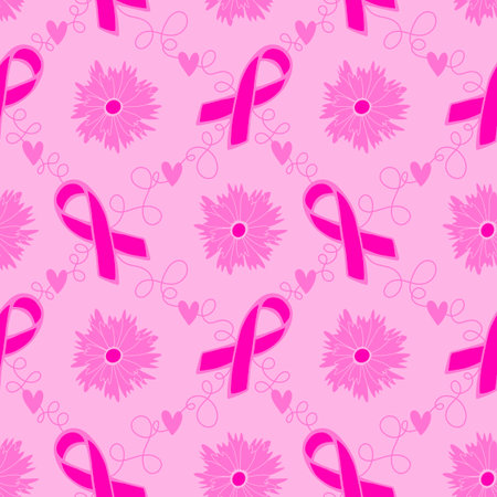 Breast cancer month seamless pink ribbon day mammogram pattern for wrapping paper and medical accessories and medicine textiles. High quality illustrationの写真素材