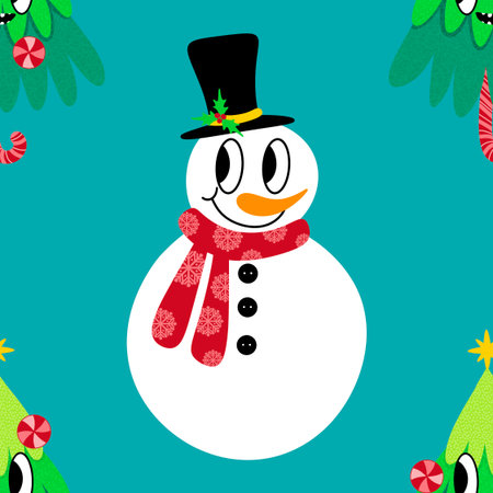 Christmas cartoon ice seamless snowman pattern for wrapping paper and fabrics and lines and kids clothes print and party accessories and new year packaging. High quality illustrationの写真素材