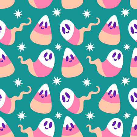 Cartoon Halloween sugar monsters seamless candy corn pattern for wrapping paper and fabrics and lines and kids clothes print and party accessories and festive packaging. High quality illustrationの写真素材
