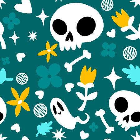 Halloween ghost seamless cartoon pattern for wrapping paper and fabrics and lines and kids clothes print and packaging and festive accessories. High quality illustrationの写真素材