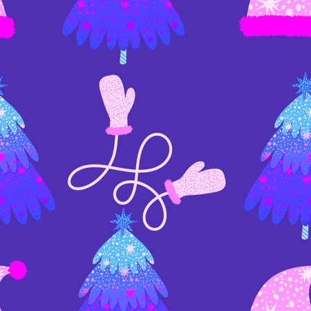 Christmas tree seamless winter toys pattern for wrapping paper and fabrics and lines and new year packaging and kids clothes print and Noel party accessories. High quality illustrationの写真素材