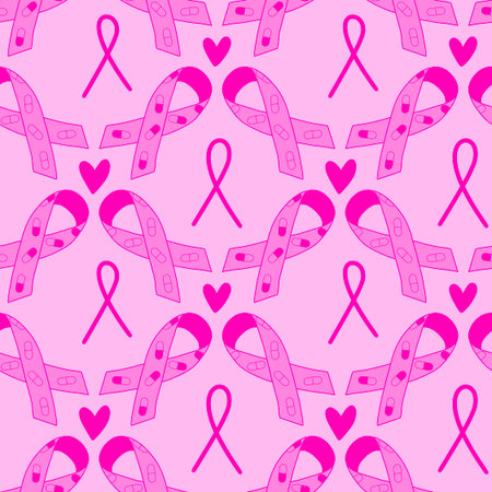 Breast cancer month seamless pink ribbon day mammogram pattern for wrapping paper and medical accessories and medicine textiles. High quality illustrationの写真素材