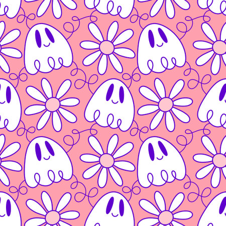 Halloween ghost seamless cartoon pattern for wrapping paper and fabrics and lines and kids clothes print and packaging and festive accessories. High quality illustrationの写真素材