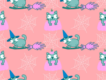 Halloween animals seamless cats pattern for wrapping paper and fabrics and lines and kids clothes print and party accessories. High quality illustrationの写真素材