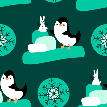 Christmas animals seamless penguin pattern for wrapping paper and fabrics and lines and kids clothes print and new year packaging and Noel winter packaging. High quality illustrationの写真素材