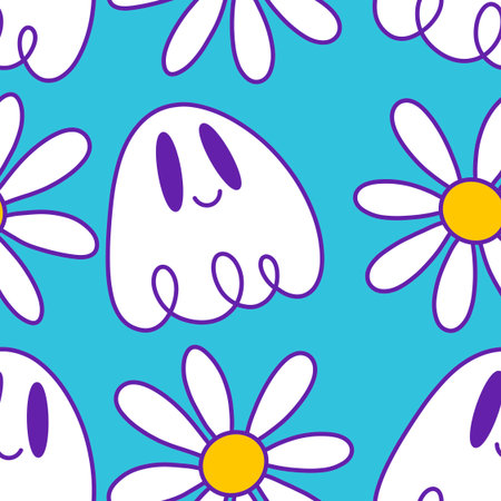 Halloween ghost seamless cartoon pattern for wrapping paper and fabrics and lines and kids clothes print and packaging and festive accessories. High quality illustrationの写真素材