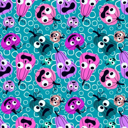 Autumn harvest vegetable seamless monster Halloween pumpkins pattern for wrapping paper and fabrics and kids clothes print and festive packaging and accessories. High quality illustrationの写真素材