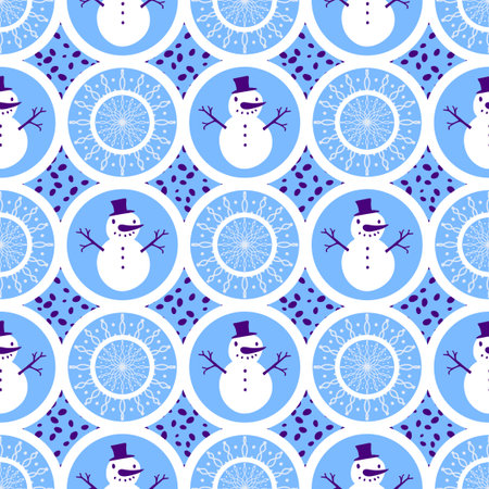 Christmas cartoon ice seamless snowman pattern for wrapping paper and fabrics and lines and kids clothes print and party accessories and new year packaging. High quality illustrationの写真素材