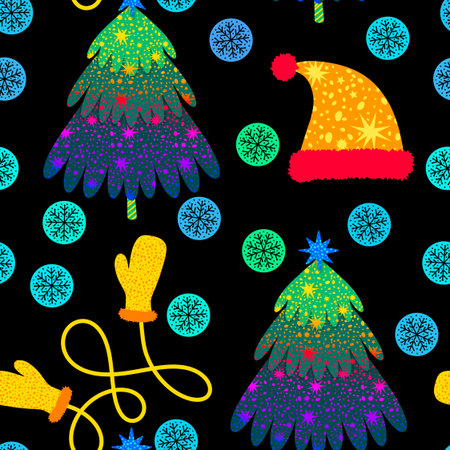 Christmas tree seamless winter toys pattern for wrapping paper and fabrics and lines and new year packaging and kids clothes print and Noel party accessories. High quality illustrationの写真素材