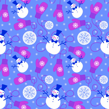 Christmas cartoon ice seamless snowman pattern for wrapping paper and fabrics and lines and kids clothes print and party accessories and new year packaging. High quality illustrationの写真素材