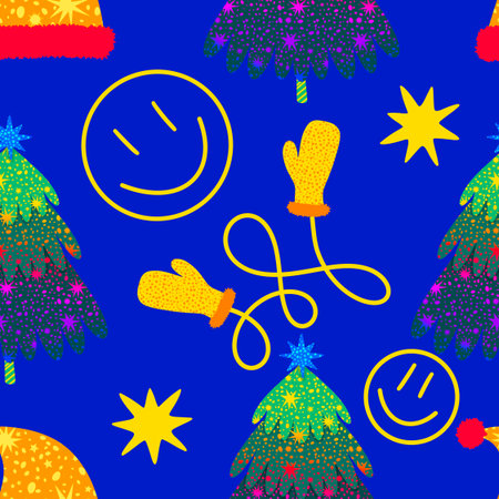 Christmas tree seamless winter toys pattern for wrapping paper and fabrics and lines and new year packaging and kids clothes print and Noel party accessories. High quality illustrationの写真素材