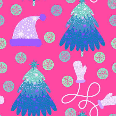 Christmas tree seamless winter toys pattern for wrapping paper and fabrics and lines and new year...