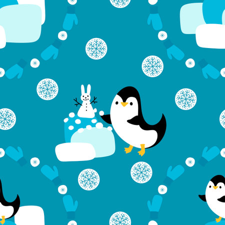 Christmas animals seamless penguin pattern for wrapping paper and fabrics and lines and kids clothes print and new year packaging and Noel winter packaging. High quality illustrationの写真素材