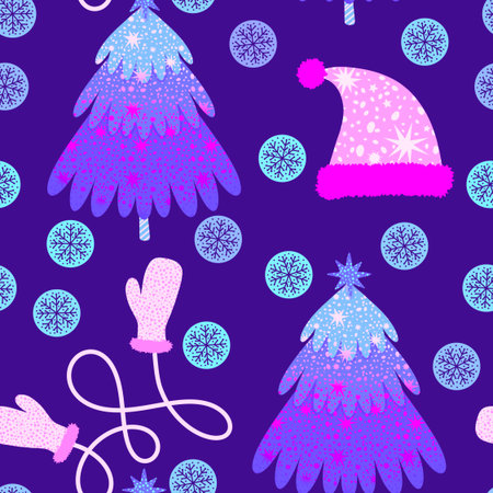 Christmas tree seamless winter toys pattern for wrapping paper and fabrics and lines and new year packaging and kids clothes print and Noel party accessories. High quality illustrationの写真素材