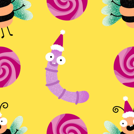 Winter seamless caterpillars and bees pattern for fabrics and textiles and packaging and gifts and linens and wrapping paper. High quality illustrationの写真素材