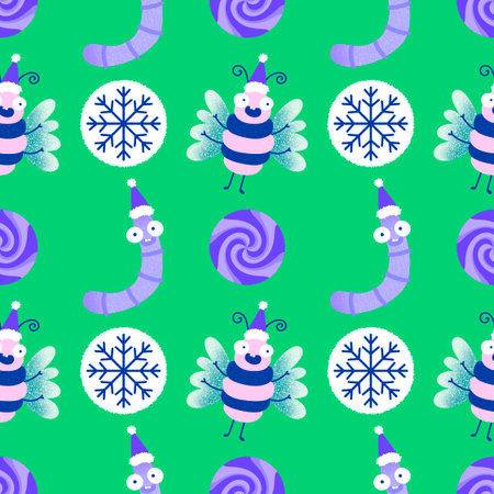Winter seamless caterpillars and bees pattern for fabrics and textiles and packaging and gifts and...