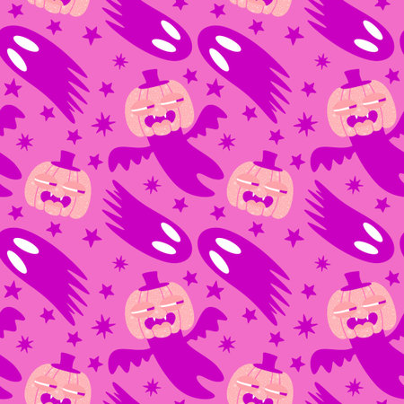 Autumn harvest vegetable seamless monster Halloween pumpkins pattern for wrapping paper and fabrics and kids clothes print and festive packaging and accessories. High quality illustrationの写真素材