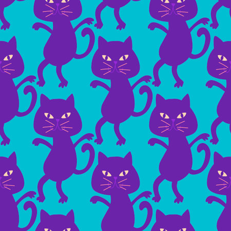 Halloween animals seamless cats pattern for wrapping paper and fabrics and lines and kids clothes print and party accessories. High quality illustrationの写真素材