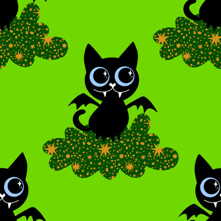 Halloween animals seamless cats pattern for wrapping paper and fabrics and lines and kids clothes print and party accessories. High quality illustrationの写真素材