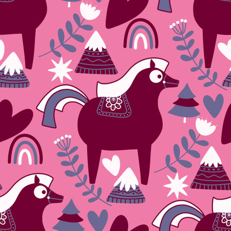 New year animals seamless Christmas horses pattern for wrapping paper and party accessories and kids clothes print and fashion textilesの写真素材