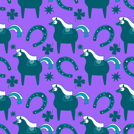 New year animals seamless Christmas horses pattern for wrapping paper and party accessories and kids clothes print and fashion textilesの写真素材