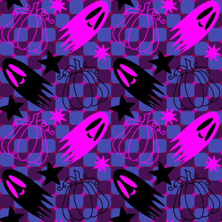 Autumn harvest vegetable seamless monster Halloween pumpkins pattern for wrapping paper and fabrics and kids clothes print and festive packaging and accessories. High quality illustrationの写真素材