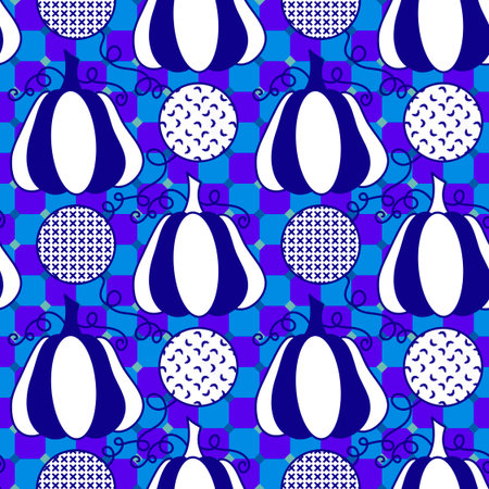 Autumn harvest vegetable seamless monster Halloween pumpkins pattern for wrapping paper and fabrics and kids clothes print and festive packaging and accessories. High quality illustrationの写真素材