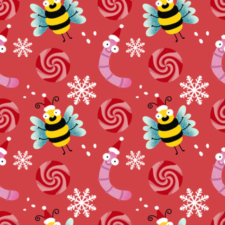 Winter seamless caterpillars and bees pattern for fabrics and textiles and packaging and gifts and linens and wrapping paper. High quality illustrationの写真素材