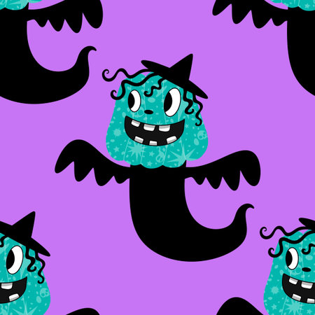 Autumn harvest vegetable seamless monster Halloween pumpkins pattern for wrapping paper and fabrics and kids clothes print and festive packaging and accessories. High quality illustrationの写真素材