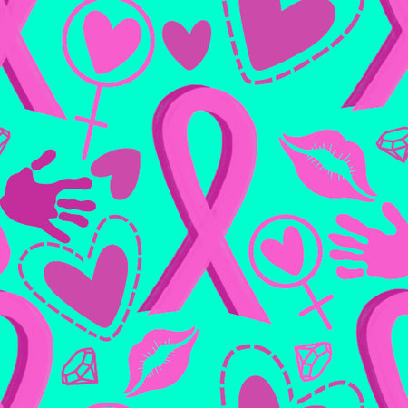 Breast cancer month seamless pink ribbon day mammogram pattern for wrapping paper and medical accessories and medicine textiles. High quality illustrationの写真素材