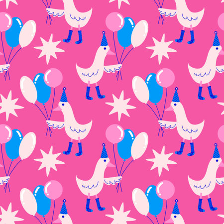 Birthday party seamless duck pattern for wrapping paper and fabrics and lines and kids clothes print and anniversary accessories. High quality photoの写真素材