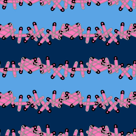 Cartoon sewing seamless buttons and scissors and pins pattern for wrapping paper and fabrics and linens and hobbies accessories and kids clothes print. High quality illustrationの写真素材