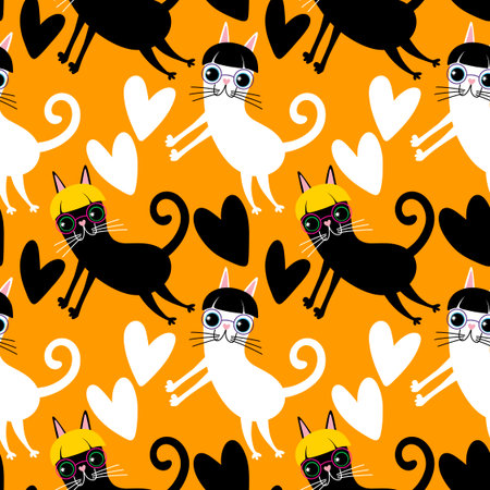 Cartoon animals seamless cats pattern for wrapping paper and fabrics and lines and kids clothes print and party accessories. High quality illustrationの写真素材